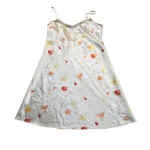 Sensations Satin Floral Slip Dress Women L 14-16 White Lingerie Nightgown